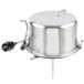A close-up of a silver stainless steel Carnival King kettle.