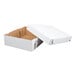 A white box with a brown lid open.