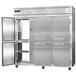 A large stainless steel Continental Refrigerator with two half doors open.