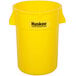 A yellow plastic Continental trash can with a Huskee logo.