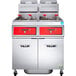 A Vulcan 2 unit floor gas fryer with red and black digital controls.