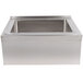 A stainless steel floor mounted mop sink by Advance Tabco with a square bottom and a drain on top.