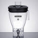 A clear Hamilton Beach blender jar with a black lid.