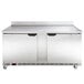 A Beverage-Air stainless steel worktop refrigerator with two doors.