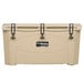 A tan Grizzly Cooler with handles.