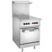 A large stainless steel Vulcan commercial electric range with two hot tops and an oven.