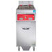 A Vulcan electric floor fryer with a red and white panel with buttons and numbers.