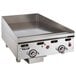 A Vulcan stainless steel natural gas griddle with snap-action thermostatic controls.