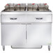 A large commercial Vulcan electric floor fryer with two units.