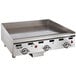 A stainless steel Vulcan liquid propane griddle with thermostatic controls.