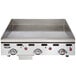 A Vulcan stainless steel 36" gas griddle with thermostatic controls.