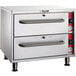 A stainless steel Vulcan drawer warmer with two silver drawers.