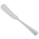A Libbey stainless steel butter spreader with a white handle.