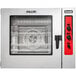 A Vulcan full size electric combi oven with a red and black device and a black knob.