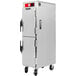 A large silver Vulcan VHP15 heated holding cabinet with wheels.