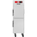A white metal Vulcan heated holding cabinet with black handles.