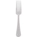 A silver fork with a white background.