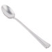 A close-up of a Libbey stainless steel iced tea spoon with a handle.