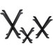 A black metal Tablecraft 3-piece fold-away riser set with x-shaped stands.