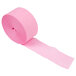 A roll of pink streamer paper on a white background.