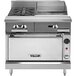 A stainless steel Vulcan V2BG8TC-LP commercial gas range with griddle.