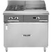 A large stainless steel Vulcan V Series liquid propane range with 2 burners, an 18" griddle, and cabinet base.