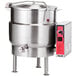 A large stainless steel Vulcan electric steam kettle with a red control panel.