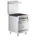 A stainless steel Cooking Performance Group natural gas range with two burners on top.