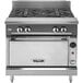 A large stainless steel Vulcan V4B36S-NAT gas range on a counter.
