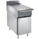 A stainless steel counter with a Vulcan VWT18B spreader cabinet on wheels.