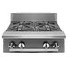 A Vulcan V Series stainless steel natural gas range with four burners on a counter.