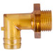 A yellow plastic pipe fitting with a threaded nut.