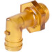 A yellow plastic pipe fitting with a threaded end.