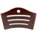 A mahogany wooden bistro chair back with three holes.