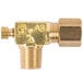 A close-up of a brass Cooking Performance Group regulating valve with a threaded nozzle.