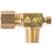 A brass Cooking Performance Group regulating valve with a gold nut and screw.