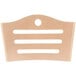 A wooden rectangular backrest with three holes.