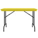 A yellow rectangular Correll R-Series folding table with black legs.