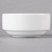 A 10 Strawberry Street white porcelain ramekin on a grey surface.