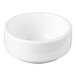 A small, round, white porcelain stackable ramekin.