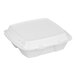 A white foam square take out container with a perforated lid.