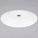 A white 10 Strawberry Street porcelain dinner plate with a black rim on a gray background.