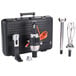 A black case with a KitchenAid immersion blender, whisk, and other tools.
