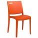 An orange plastic Grosfillex Metro chair.