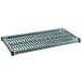 A grey metal Metro Super Erecta Pro shelf with a grid pattern.