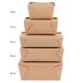 A stack of Fold-Pak brown Kraft paper take-out boxes.