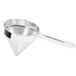 A silver Vollrath coarse china cap strainer with a handle.