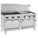 A Wolf Challenger XL commercial range with 6 burners and a griddle over two ovens.