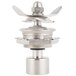 A metal water spout with a round base and lid for a Hamilton Beach blender.