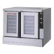 A commercial stainless steel full size bakery depth convection oven with double glass doors and control knobs on the right side.